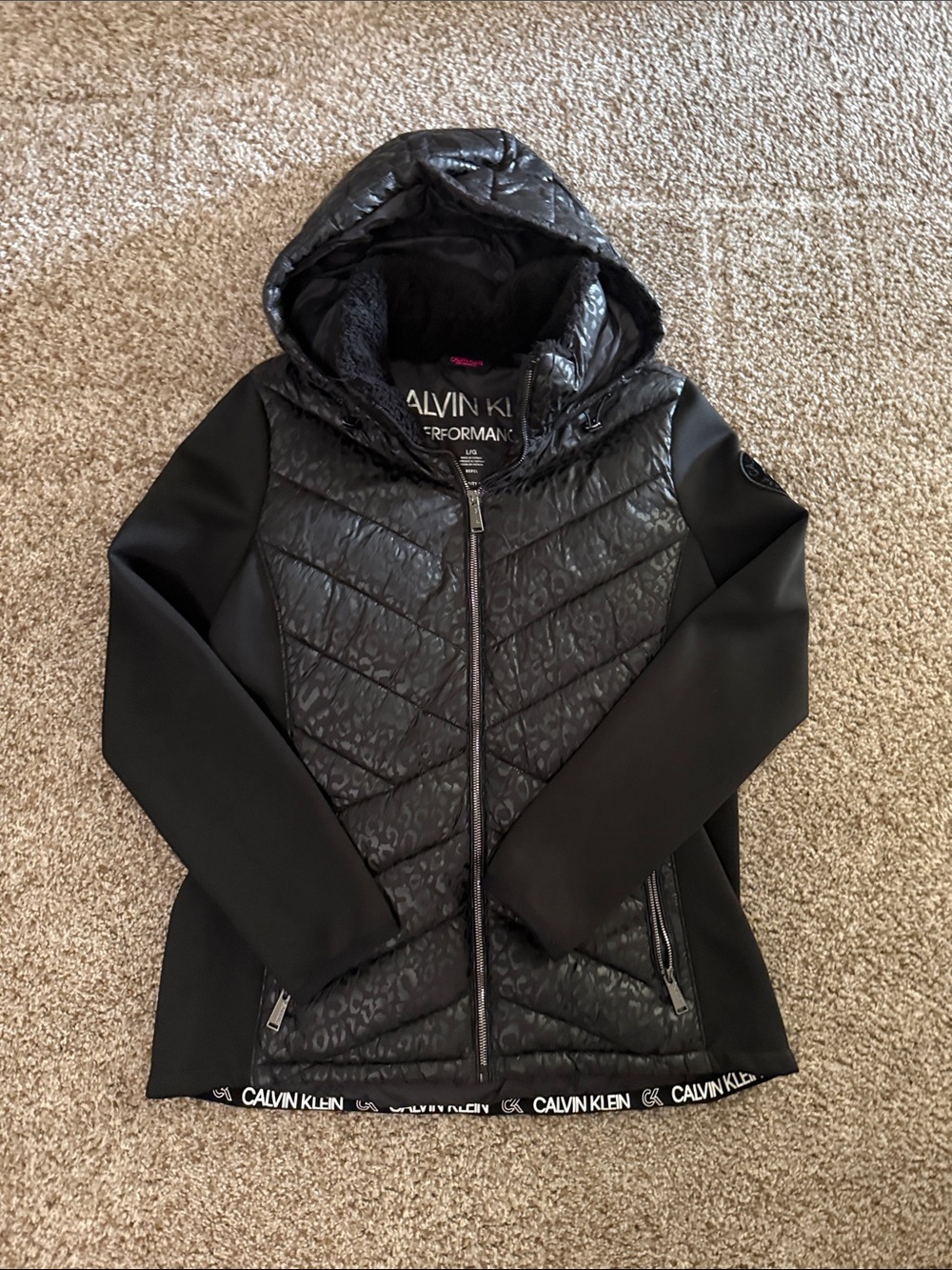Calvin Klein Black Quilted Hooded Hybrid Puffer Jacket